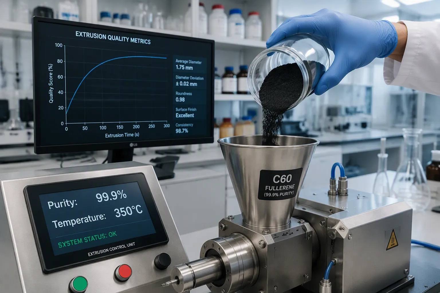 Beoordeling van de zuiverheidsgraden van fullereen C60 van sublimatiekwaliteit en hun impact op de extrusiekwaliteit